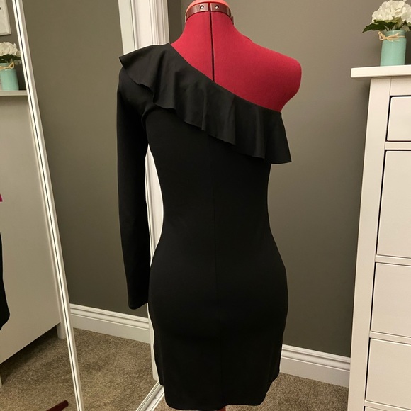 One Shoulder Stretchy Bodycon Dress with Ruffles - Picture 3 of 4